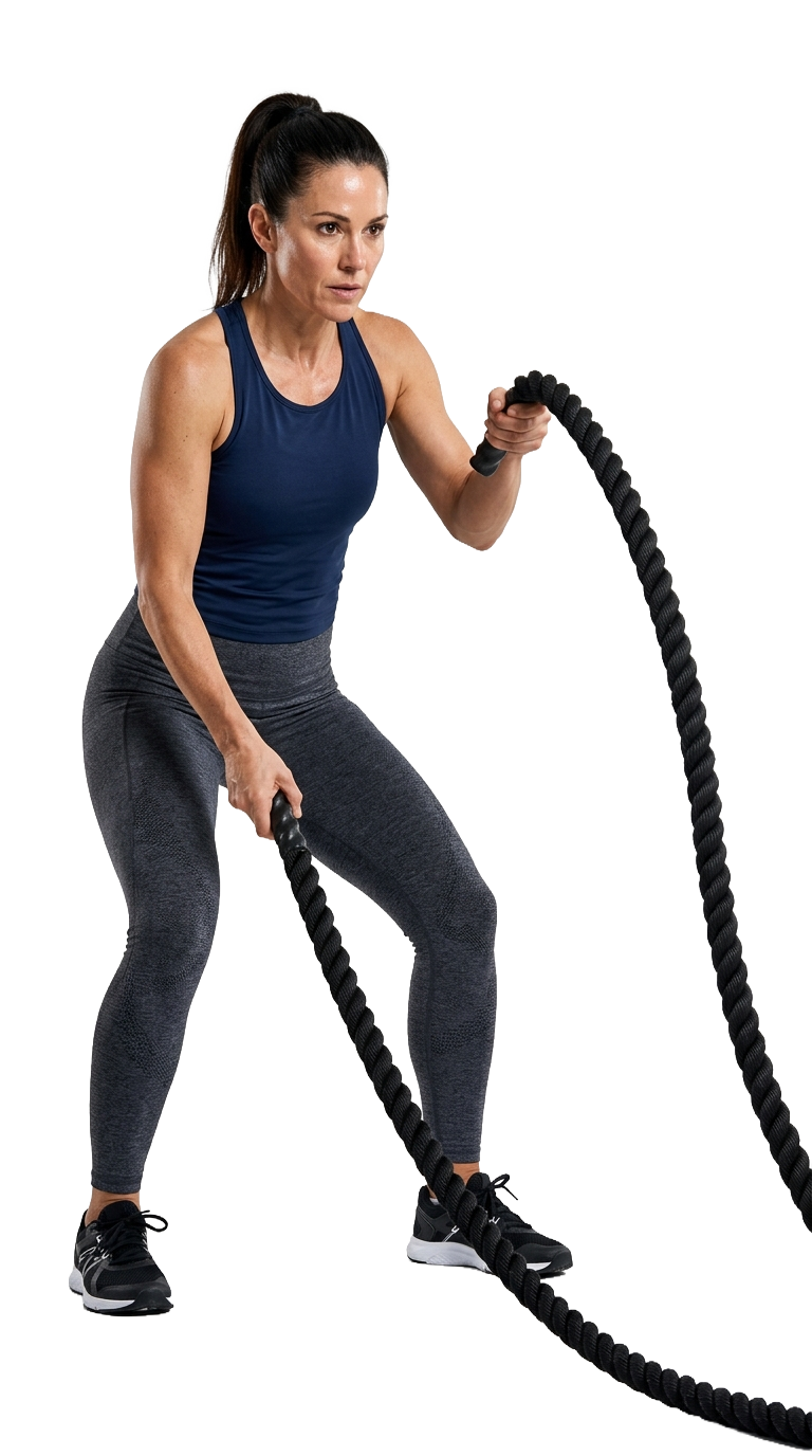 Woman training with battle ropes
